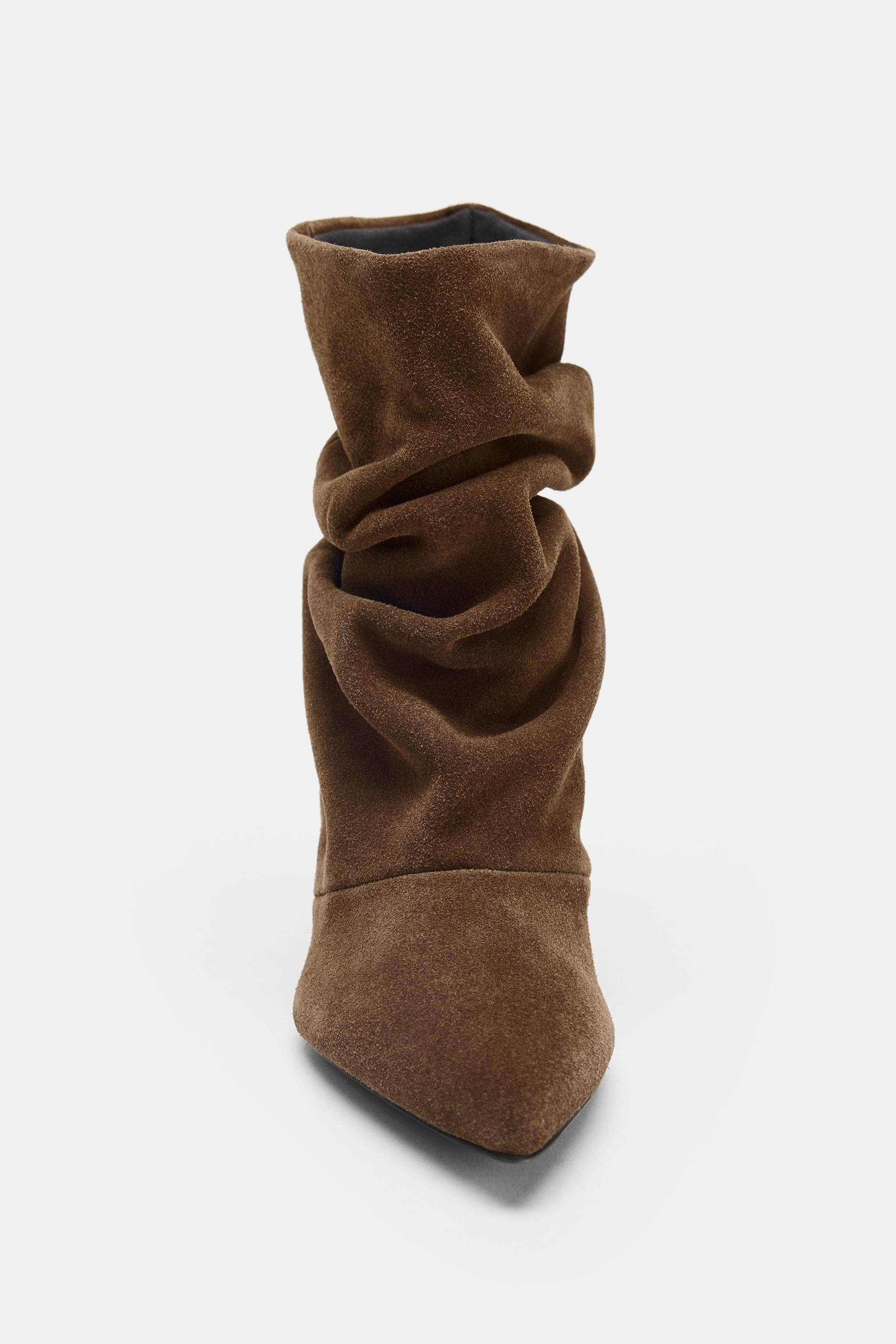 RUCHED SPLIT LEATHER ANKLE BOOTS | Zara US