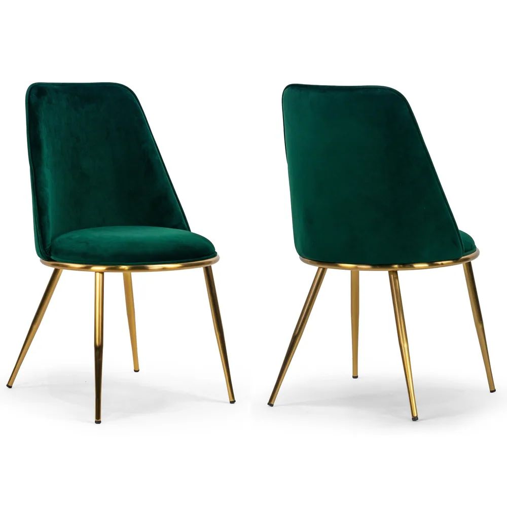 Set of 2 Anzu Green Velvet Dining Chair with Golden Metal Legs | Bed Bath & Beyond