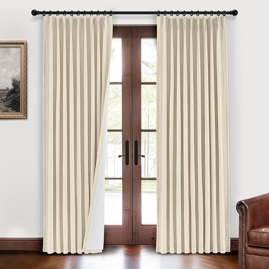 Pinch Pleated Blackout Curtains 96 Inches Long, Linen Blend, 100% Blackout Drapes with 20 Hooks, ... | Amazon (US)