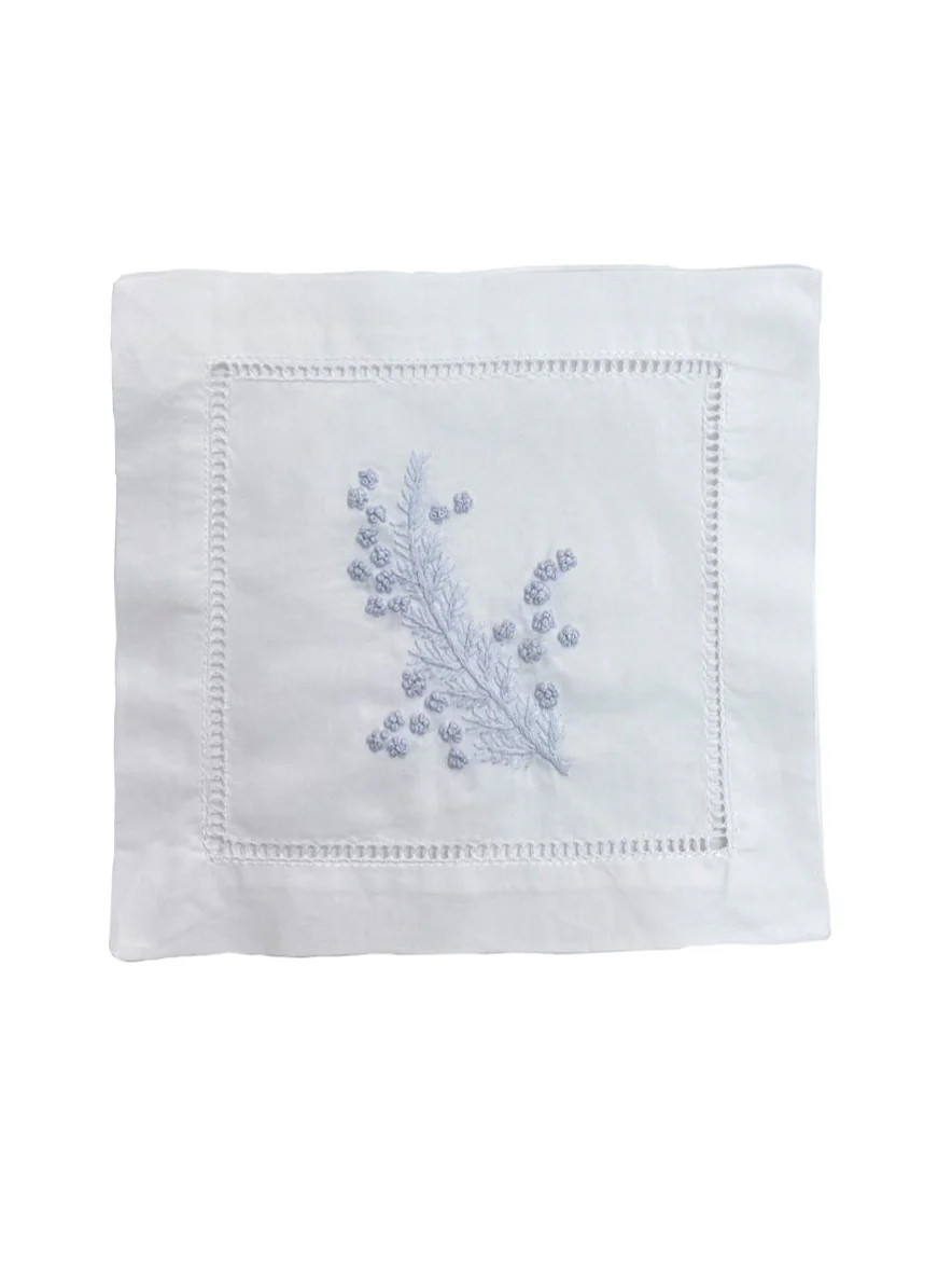 Cocktail Napkins, Scallop Edge, Cotton, Fern (Misty White) | Jacaranda Living