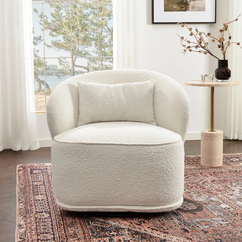 Arijit 33" Wide Boucle Upholstered Swivel Barrel Chair | Wayfair North America