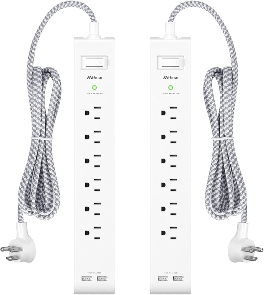 2 Pack Power Strip Surge Protector - 6 Outlets 2 USB Ports 5Ft Long Extension Cords, Flat Plug Ov... | Amazon (US)