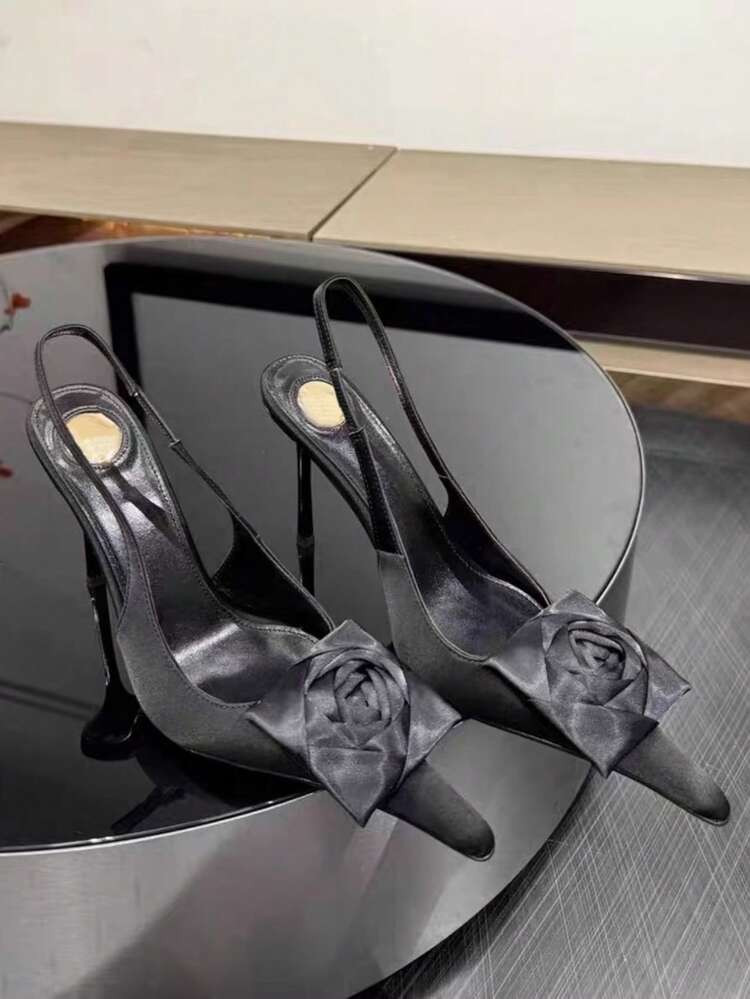 2026 Spring New Pointed Toe Stiletto High Heel Sandals, Sexy Floral Closed Toe Elegant Heels For Women[Note: The 3D Flowers Are Handmade, The Shape May Vary Randomly] | SHEIN