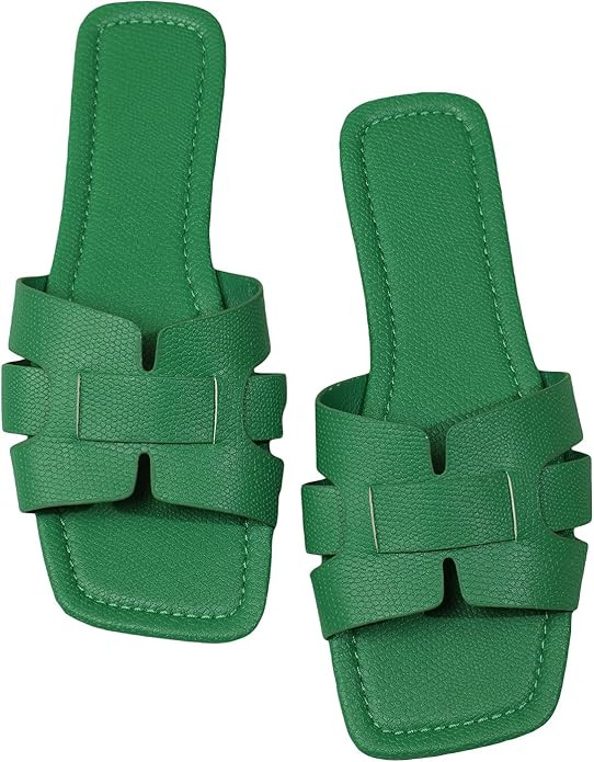 GORGLITTER H Sandals Cut Out Flat Sandals Women Dressy Flat Cross Strap PU Leather Flat | Amazon (US)