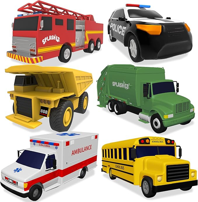 SplashEZ Mold Free 6 Cars Bath Toys for Kids | Toddler Bath Toys with No Hole for Water | Vehicle... | Amazon (US)