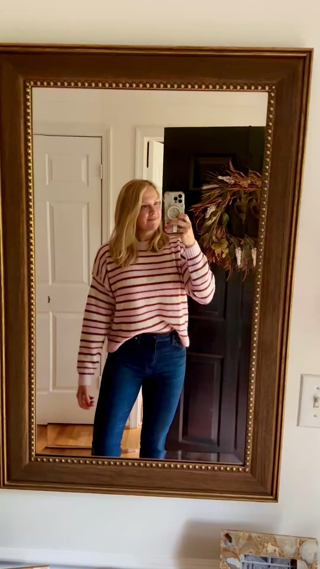 Nordstrom Sale Find - Soft lightweight striped sweater. So cozy and comfy for fall.

I sized down one.