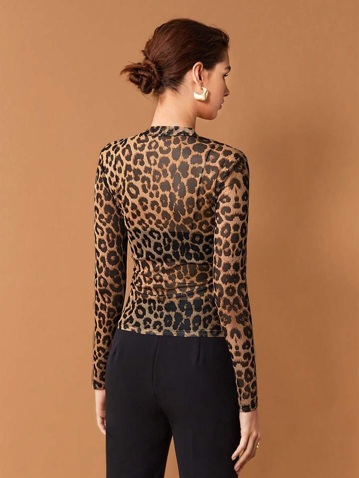 Maija Leopard Print Mesh Top Without Bra | SHEIN