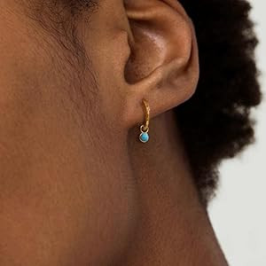 Cute Turquoise Ball Small Hoop Earrings for Women Girls 925 Sterling Silver Hypoallergenic Blue B... | Amazon (US)