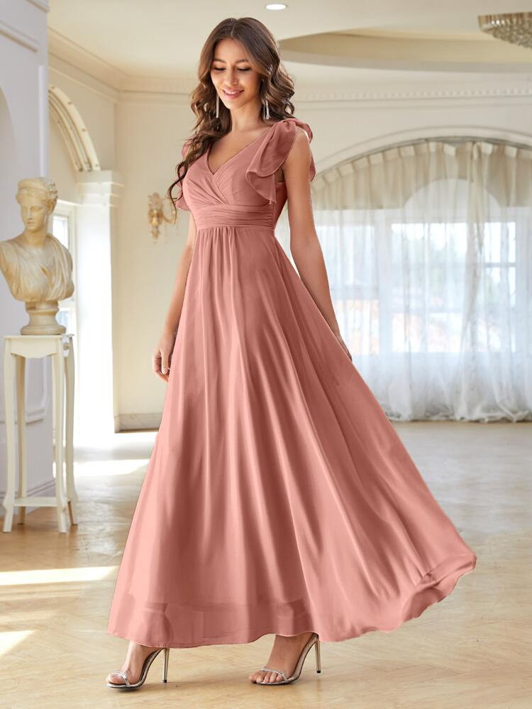 Surplice Front Butterfly Sleeve Chiffon Prom Dress | SHEIN