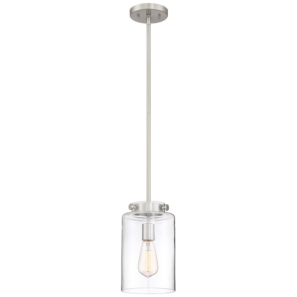 1-Light Brushed Nickel Mini Pendant with Clear Glass Shade | The Home Depot