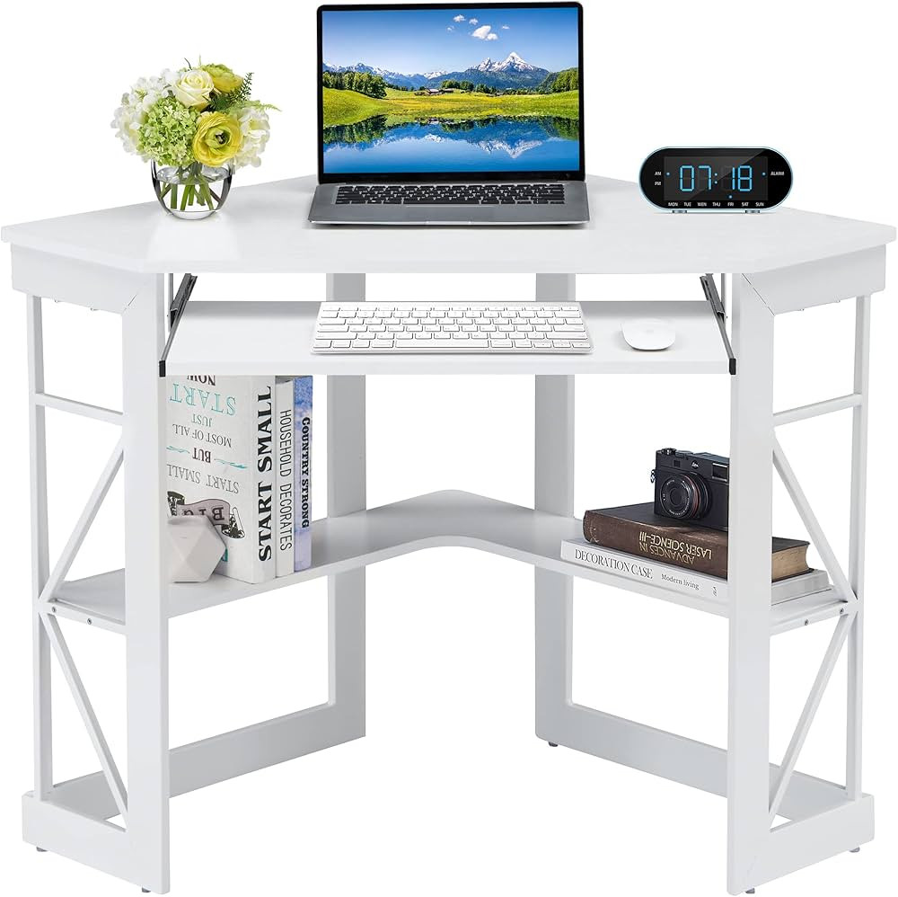 VECELO Corner Computer Desk 41 x 30 inches with Smooth Keyboard & Storage Shelves for Home Office... | Amazon (US)