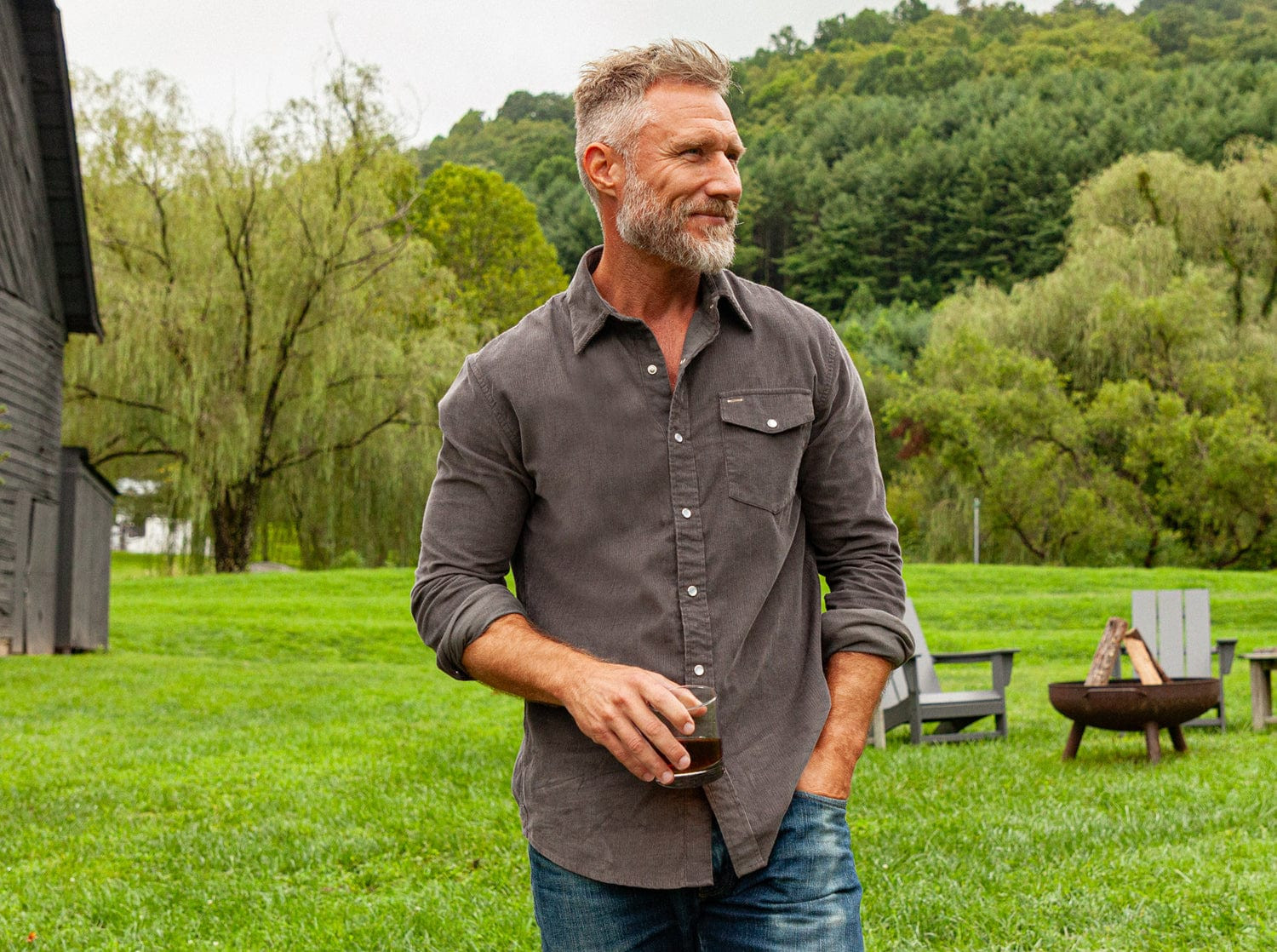 Corduroy Pearl Snap - Charcoal | Criquet Apparel