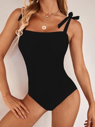 Tie Shoulder One Piece Swimsuit | SHEIN