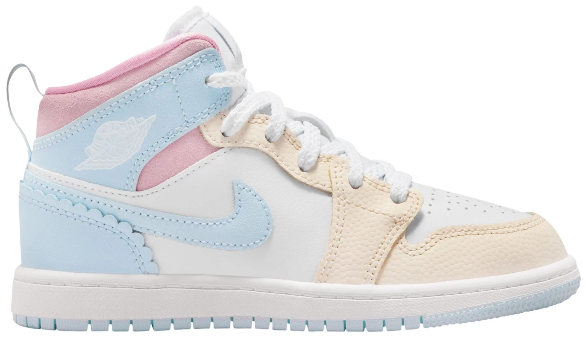 Jordan Kids' Preschool Air Jordan 1 Mid Basketball Shoes, Half Blue/Half Blue-Pale Ivory-White-Med Soft Pink-Vapor Green | DICK'S Sporting Goods