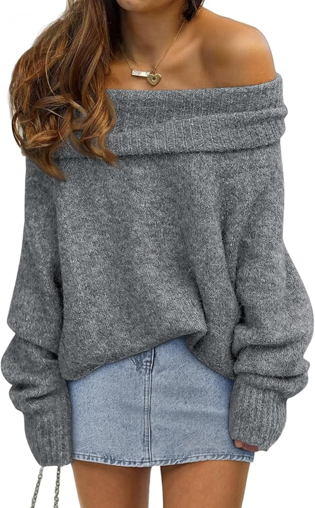 Saodimallsu Womens Off The Shoulder Sweaters Long Sleeve Slouchy Knitted Casual Loose Fall Trendy... | Amazon (US)