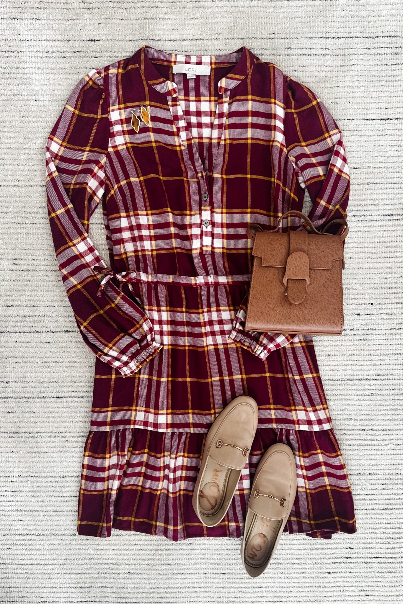 Fall dress paired with loafers and accessories! Perfect outfit for fall, workwear, or casual every day. Love the side ties on this dress and the tiered skirt 

#LTKSeasonal #LTKstyletip #LTKHoliday