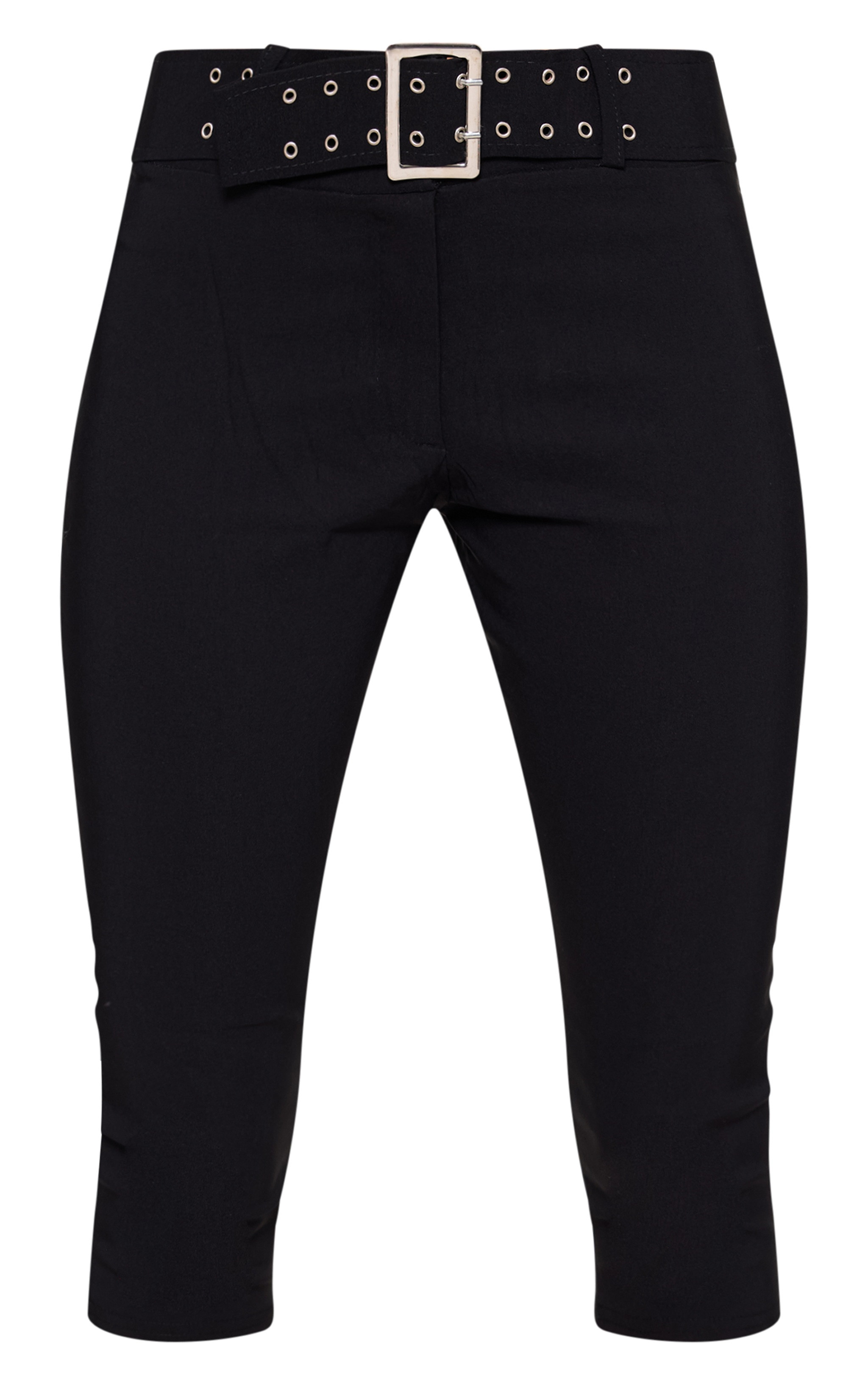 Pantacourt tissé stretch noir à taille basse et ceinture | PrettyLittleThing (FR)