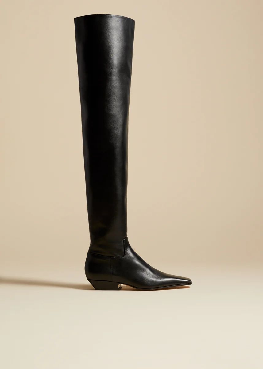 The Marfa Over-the-Knee Flat Boot in Black Leather | Khaite