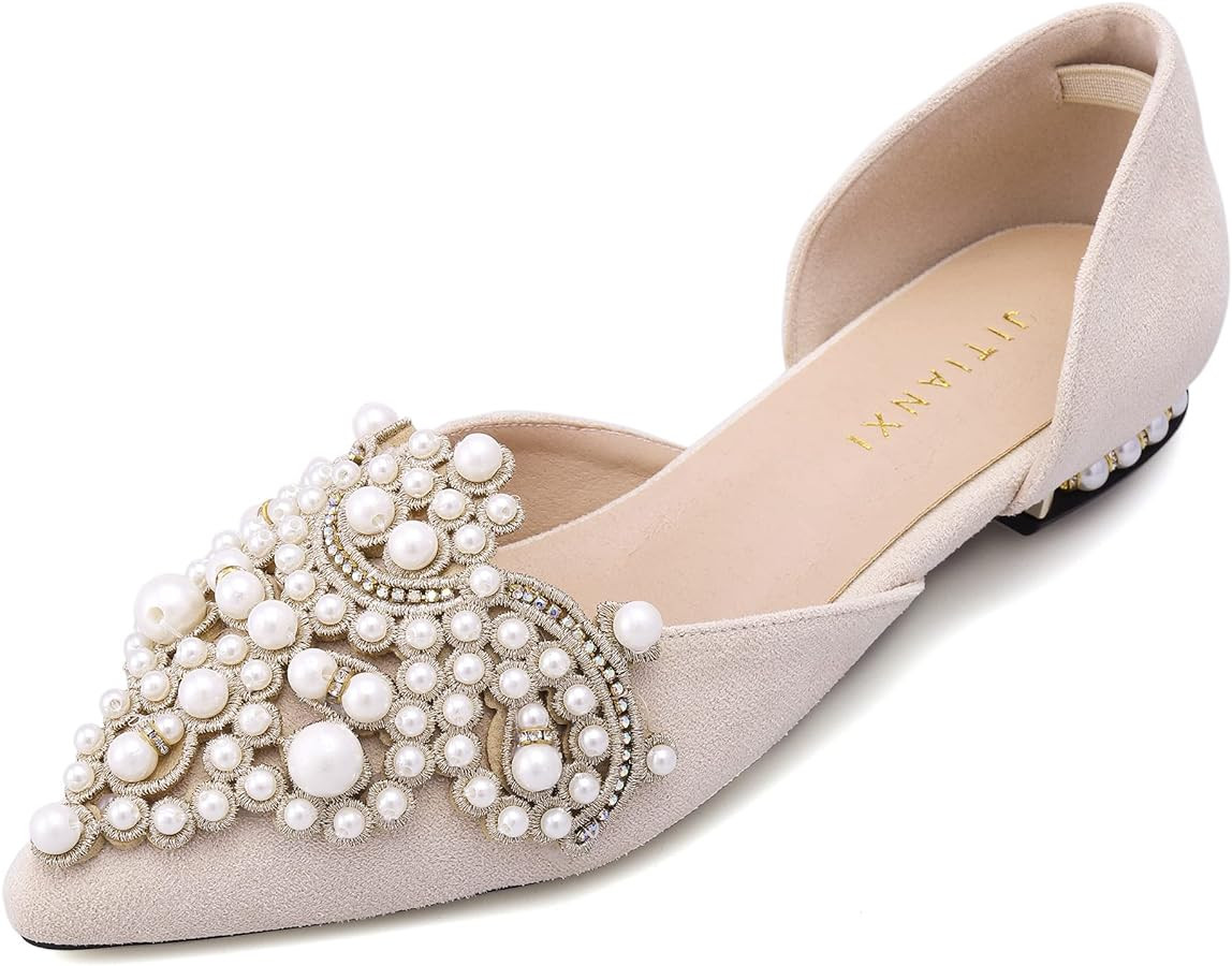 Womens Foldable Ballet Flats Bling Rhinestone Pointed Toe Comfort Slip On Walk Work Loafers Brida... | Amazon (US)