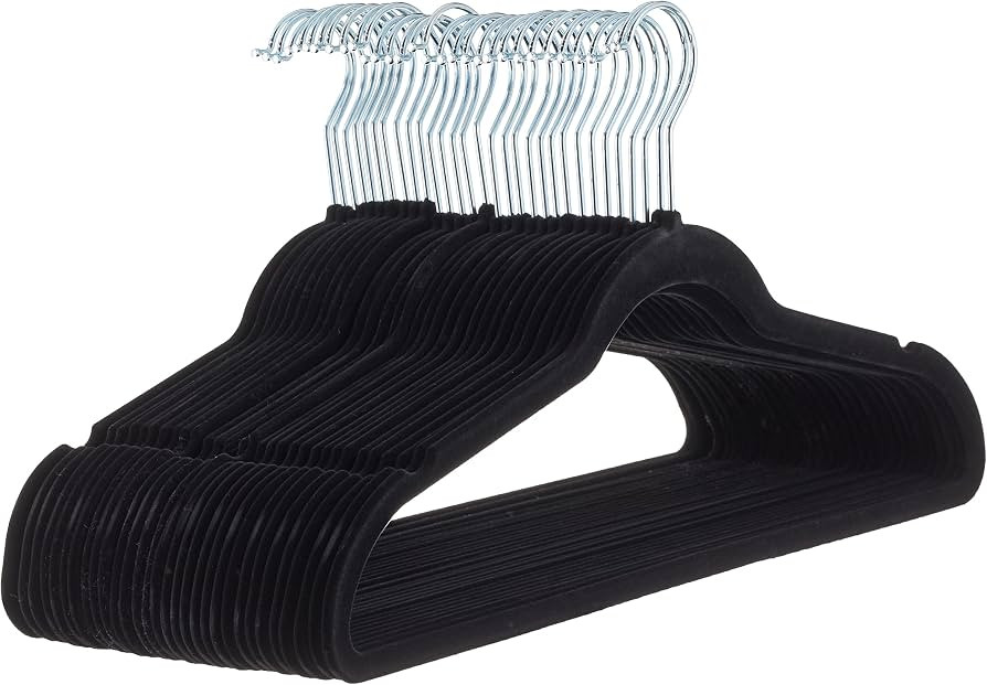 Amazon Basics Slim Velvet Non-Slip Suit Hangers - 30-Pack, Black/Silver | Amazon (UK)