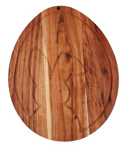 WOODLERY Egg Shaped Wood Serving Board, Wood Cutting Board for Kitchen with Groove, Wooden Charcuterie Boards, Egg Bunny Serving Platter for Cheese and Food, 13" x 10.3" | Amazon (US)