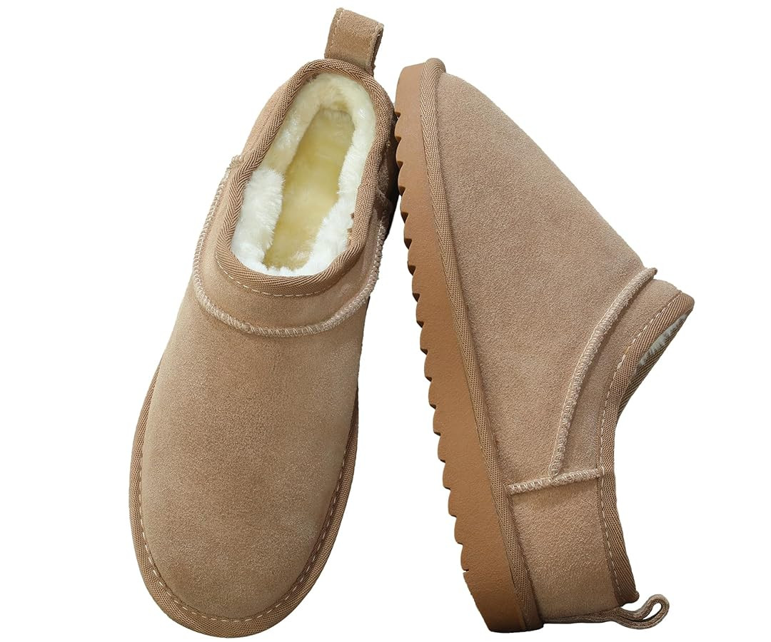 Womens Micro Boot Mini Low-top Boot Fashion Slippers Slip on For Fleece Lined Suede Comfy Short A... | Amazon (US)