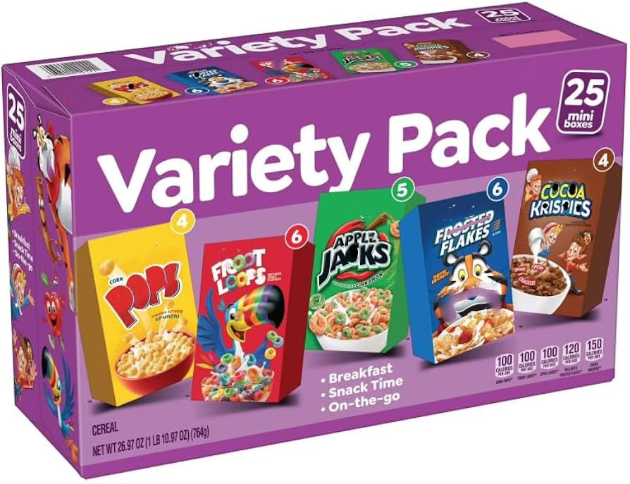 Assorted Cereal Variety Pack 25 Count Individual Single Serve Breakfast Cereal Boxes Mixed Flavor... | Amazon (US)