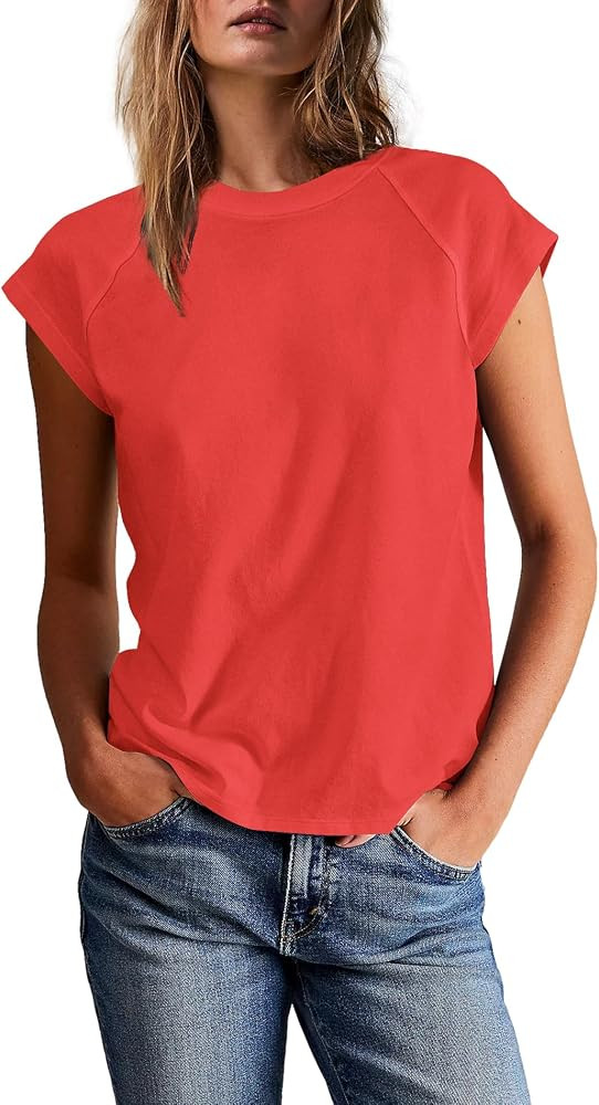 Yanekop Womens Short Sleeve Shirts Crewneck T Shirts Basic Tees Casual Summer Tops Cap Sleeve Top... | Amazon (US)