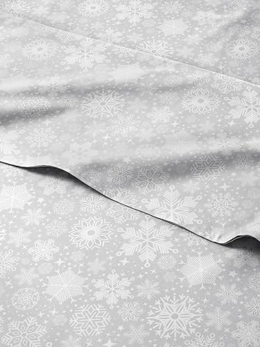 Queen Christmas Grey Snowflakes Sheet Set - Holiday Xmas Pattern Bedding Set - Deep Pockets - Snug Fit - 4 Piece - Wrinkle Free - Cooling Festive Winter - Holiday Sheets for Women, Men, Kids & Teens | Amazon (US)