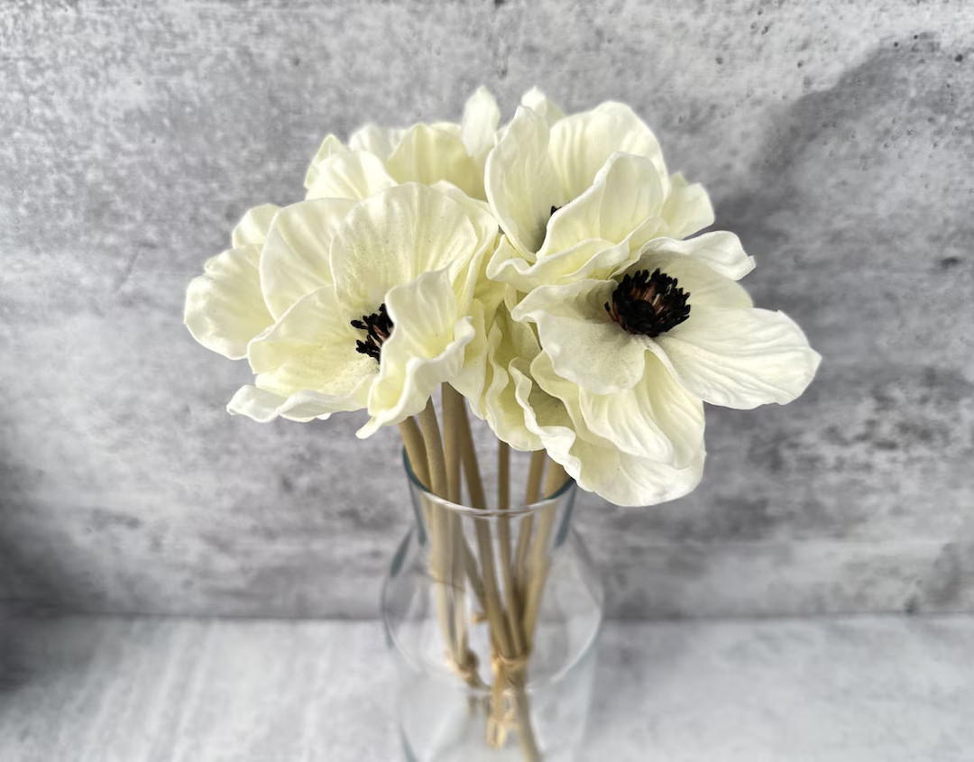 Real Touch White Anemone Set of 3 | Faux Flowers for Wedding Bouquet & Vase Decor - Etsy | Etsy (US)