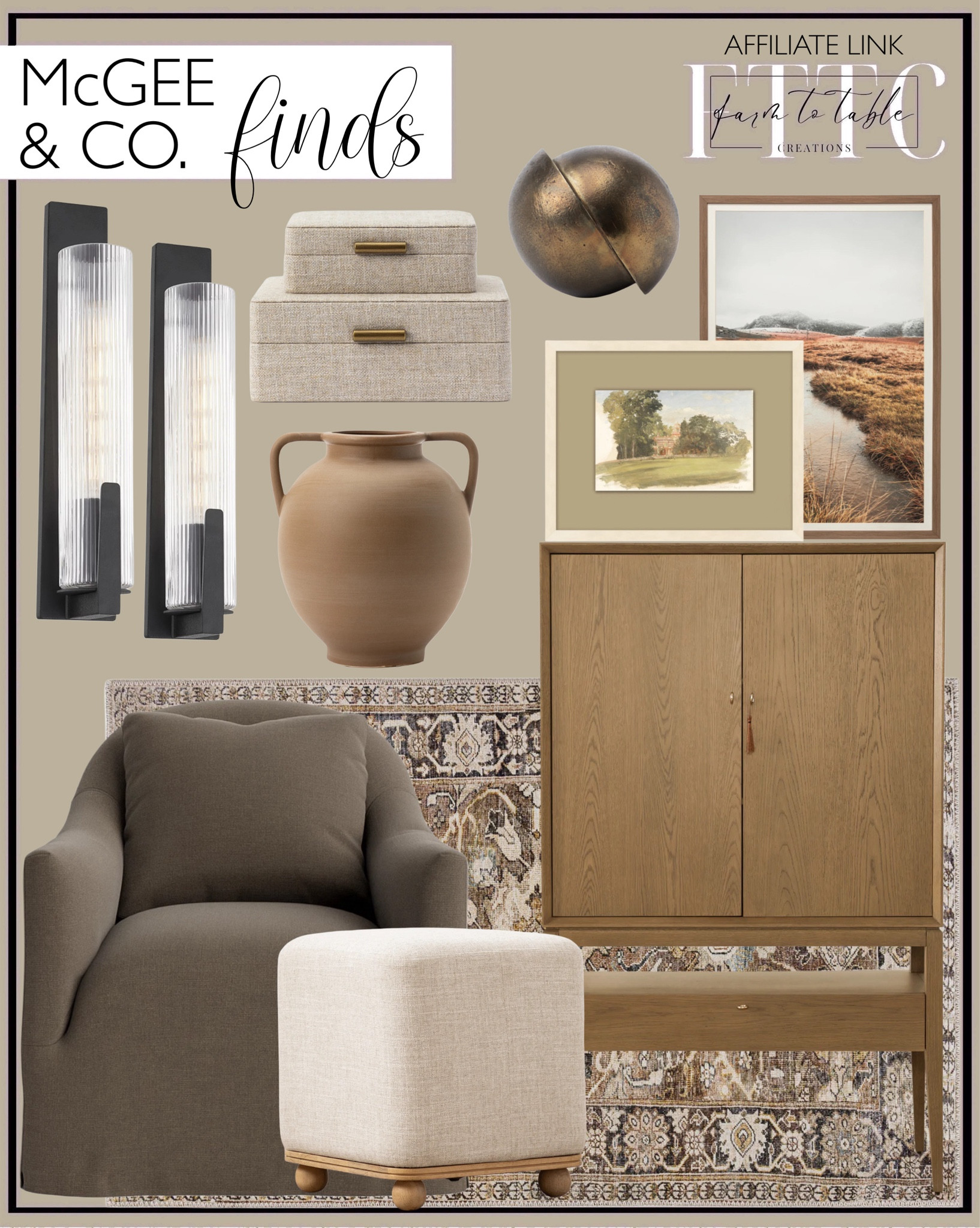 
McGee & Co. Home Finds. Follow @farmtotablecreations on Instagram for more inspiration.

Slipcover Swivel Chair. Jahnsen cabinet. Autumn Marshes Framed Art. Vast Acres Framed Art. Malakai Sconce. Dual Handled Vase. Jackson Offset Sphere. Fabric Boxes. Isameta Handwoven Rug. Arie Ottoman. 

#mcgeeandco #livingroom #livingroomfurniture #neutraldecor 

#LTKStyleTip #LTKFindsUnder50 #LTKHome