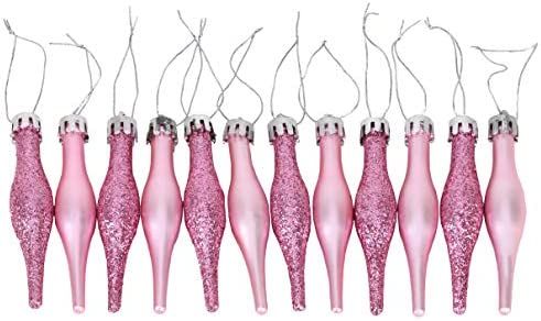 12 x 9cm Baby Pink / Blush Pink Glitter + Matt Droplet Christmas Tree Ornaments | Amazon (US)