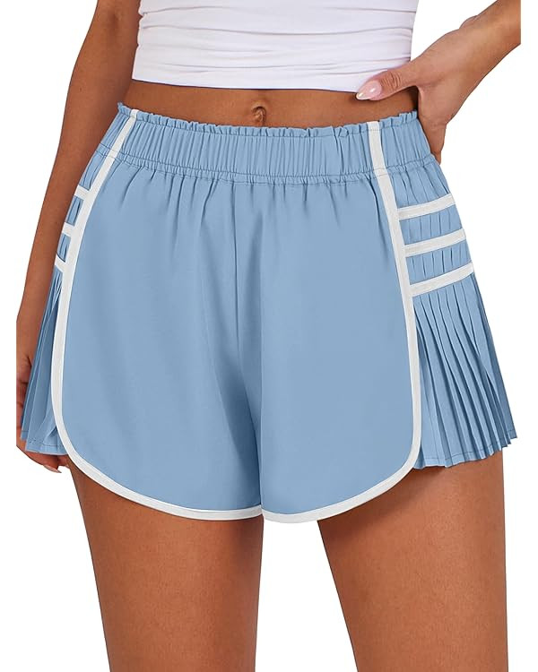 Caracilia Women Running Shorts Flowy Pleated Athletic Shorts Summer High Waisted Tennis Sporty Wo... | Amazon (US)