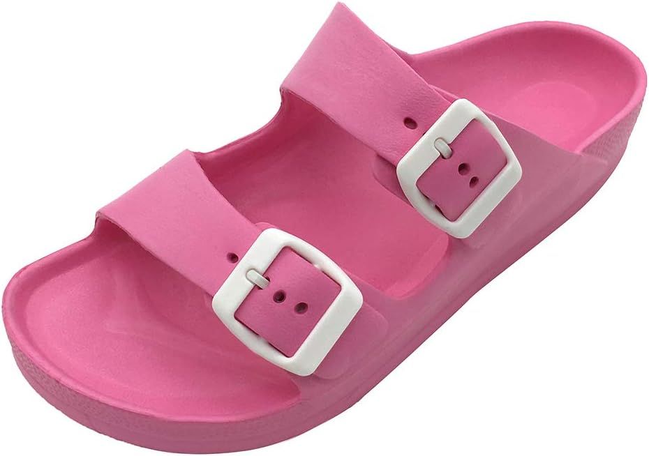 FUNKYMONKEY Women's Comfort Slides Double Buckle Adjustable EVA Flat Sandals | Amazon (US)