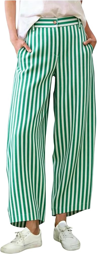 Athlisan Womens Summer Striped Barrel Pants Casual Baggy Wide Leg Palazzo Pants Beach Vacation Ou... | Amazon (US)