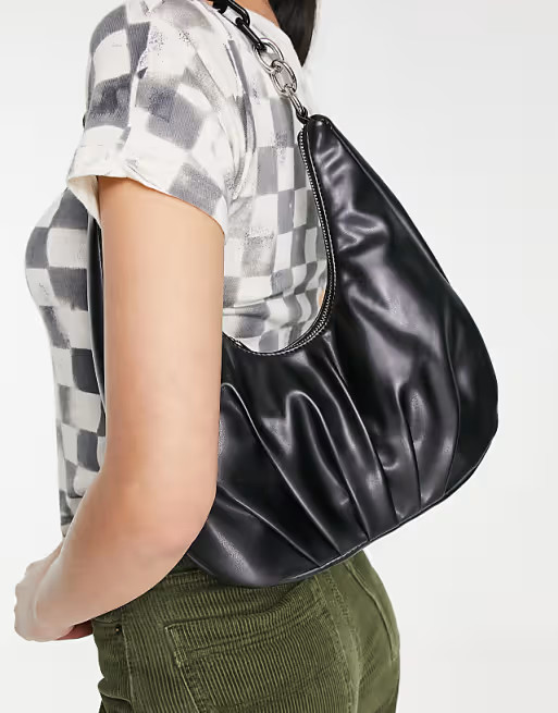 Bershka chain detail scrunch shopper bag in black | ASOS (Global)