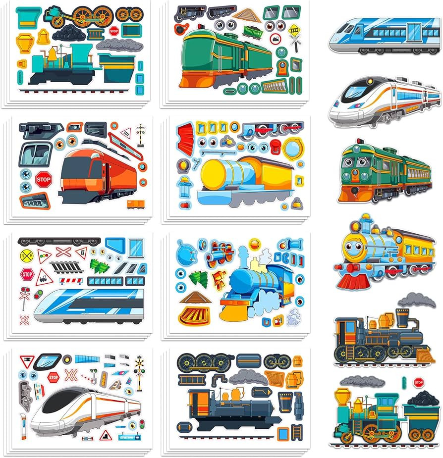 Aowplc Train Stickers for Kids – 32 Sheets Make-a-Train Mix & Match Kit – Fun Party Favors & ... | Amazon (US)
