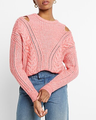 Cable Knit Crew Neck Cutout Sweater | Express