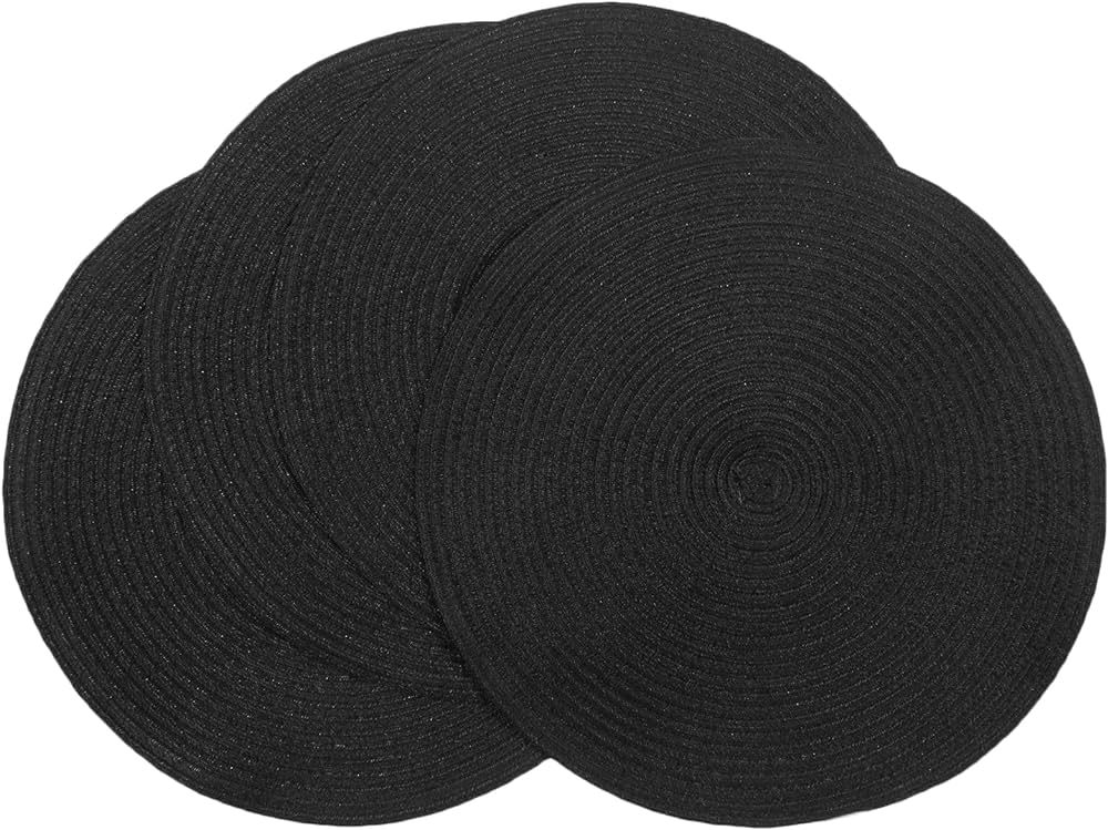 SHACOS Round Braided Placemats Set of 4 Washable Round Table Mats for Dining Tables 15 inch (Blac... | Amazon (US)