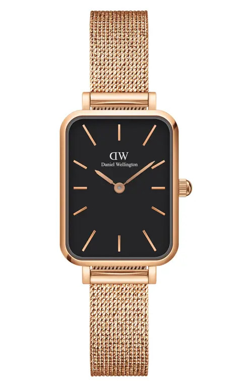 Daniel Wellington Quadro Melrose Mesh Strap Watch, 20mm x 26mm in Rose Gold/black at Nordstrom | Nordstrom