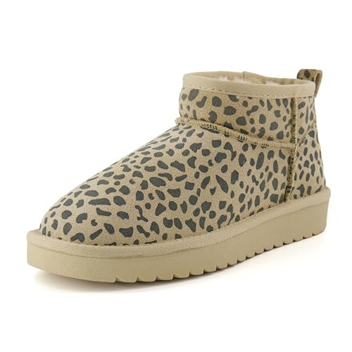 CUSHIONAIRE Women's Hip 2 Genuine Suede Ankle Snow Boots - Pull-On with Cozy Faux Shearling Lining, +Memory Foam, Fall Boots Women, Tan Spotted 8.5 | Amazon (US)
