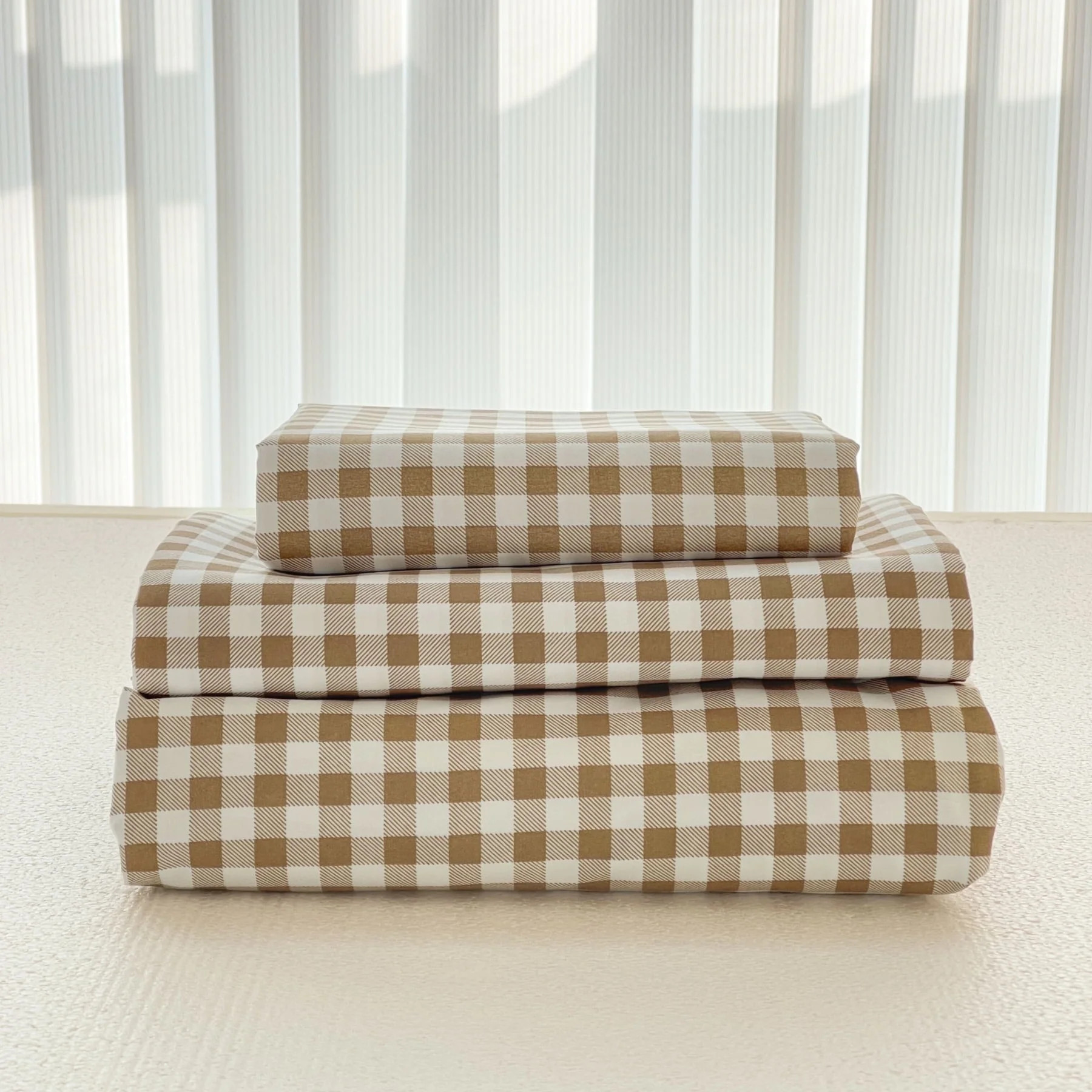 Tan Gingham Full Sheet Set, Soft Brushed Microfiber Taupe Plaid full Bed Sheets, 4-Pieces Brown G... | Walmart (US)
