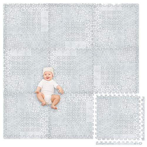 Non-Toxic Extra-Thick Childrens Play Mat, 9 Tiles - 72 x 72 inch Comfortable Cushiony Foam Floor Puz | Amazon (US)