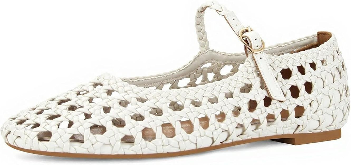 MICIFA Woven Mesh Ballet Flats for Women Round Toe Mary Jane Flats Buckle Strap Ballerina Flats C... | Amazon (US)