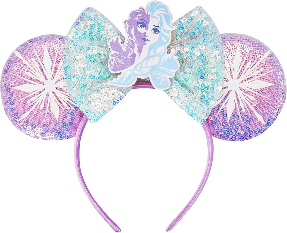 RAZKO Pink Mouse Ears Headband, Silver Birthday Hairband Purple Iridescent Princess Costume Party... | Amazon (US)
