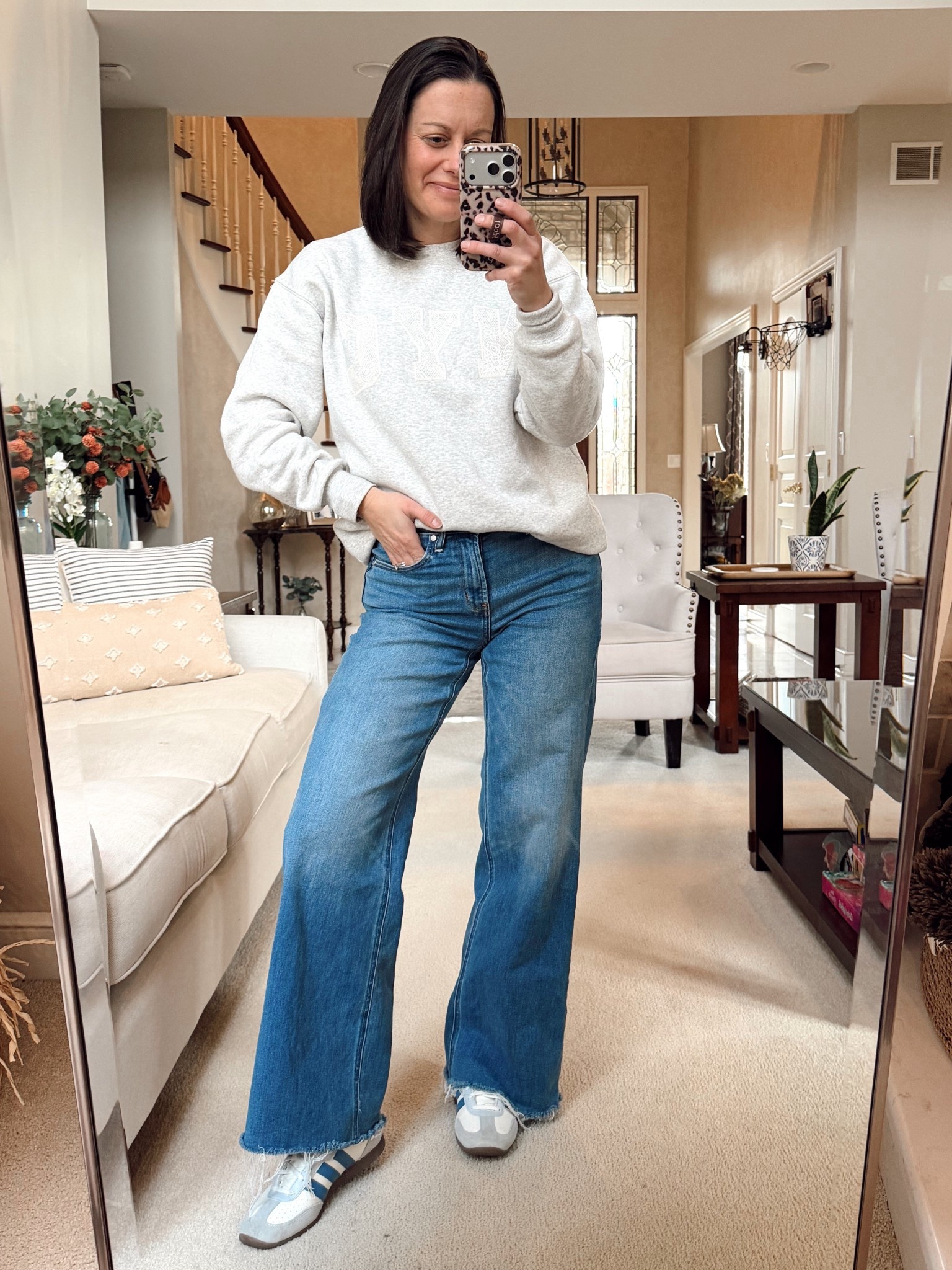 The best wide leg jeans! They run true to size to a tad small. I’m in the size 26 with a 30” inseam pair. I am 5’4”. This is the twilight fray color.

#LTKmomlife #LTKOver40 #LTKootd