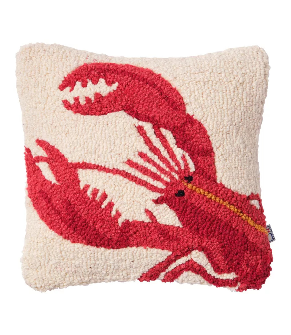 Wool Hooked Throw Pillow, Red Lobster, 14" x 14" | L.L. Bean