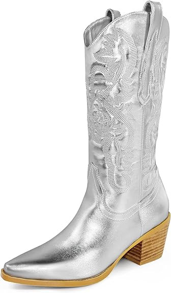 MUCCCUTE Women's Cowgirl Boots Metallic Cowboy Boots Chunky Block Heel Western Boots Ladies Vinta... | Amazon (US)