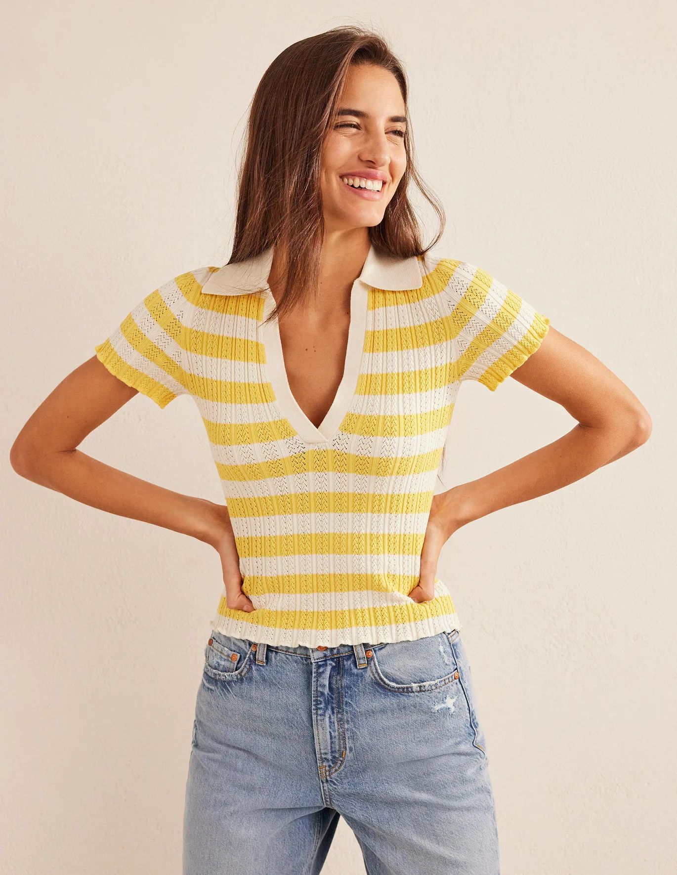 Ribbed Pointelle Collared Tee | Boden (US)