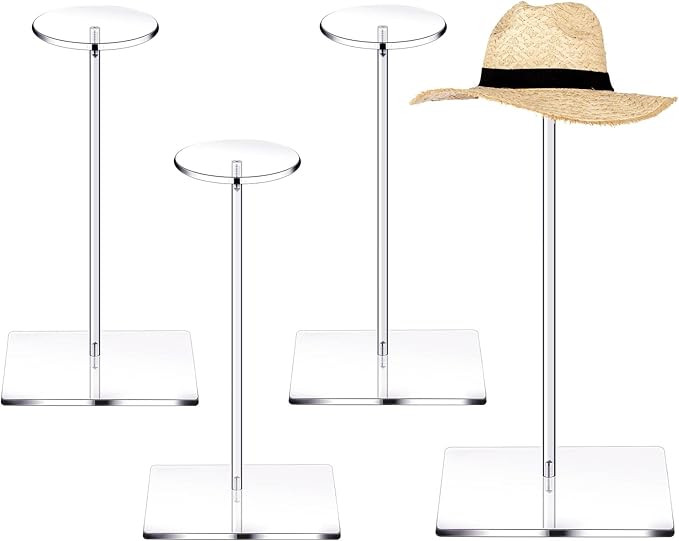 Chunful 4 Sets Acrylic Hat Stand Wig Display Rack Clear Pedestal Stand Baseball Hat Rack Square R... | Amazon (US)